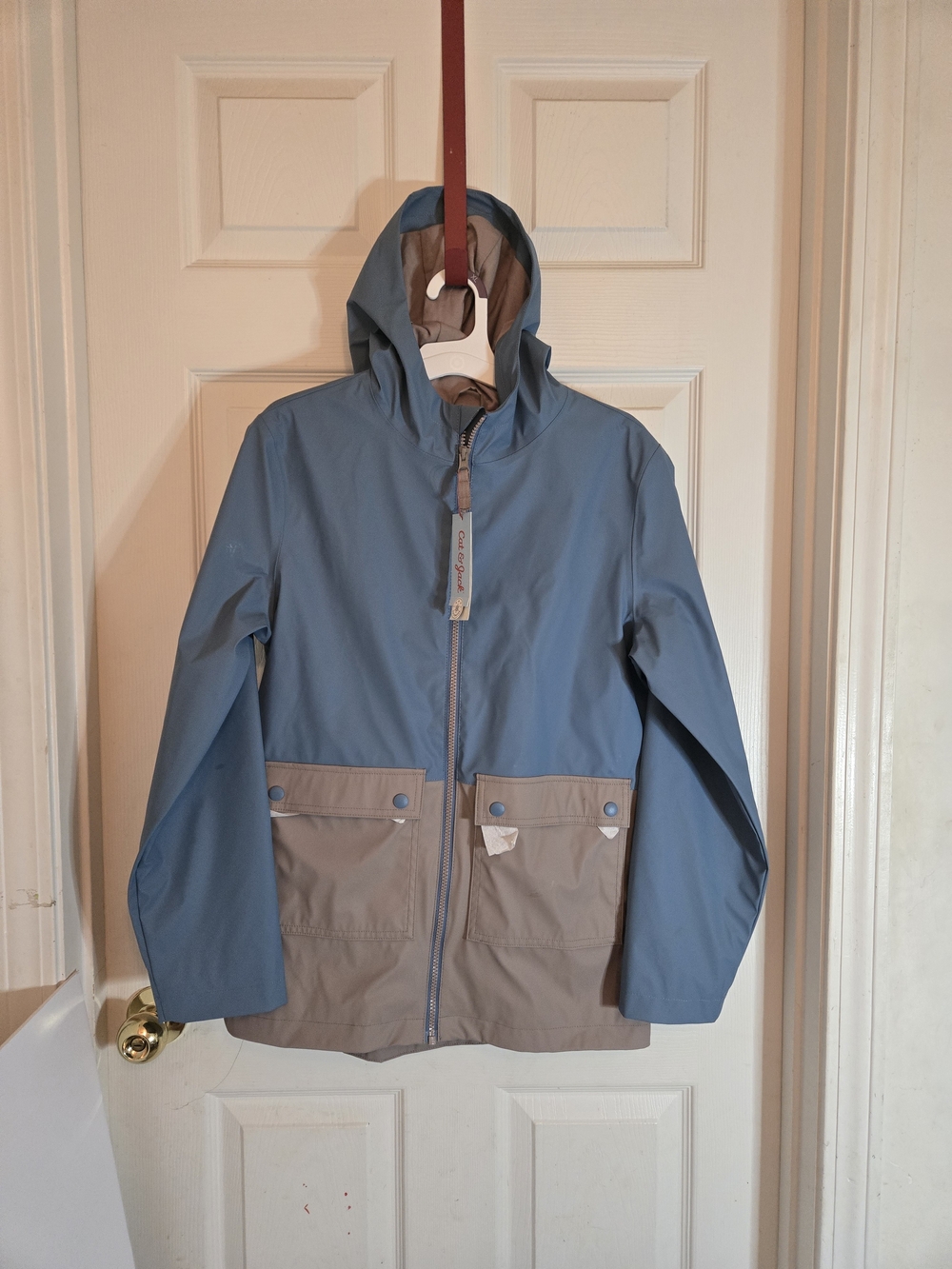 Cat & Jack Two-Tone Blue and Taupe Hooded Rain Jacket